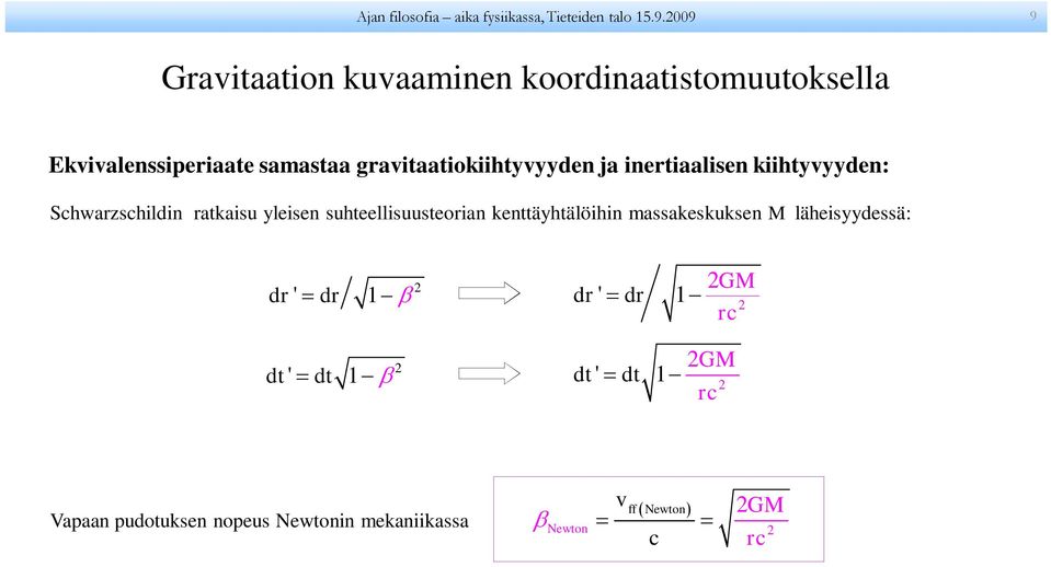 ja inetiaalisen kiihtyvyyden: Shwazshildin atkaisu yleisen suhteellisuusteoian kenttäyhtälöihin