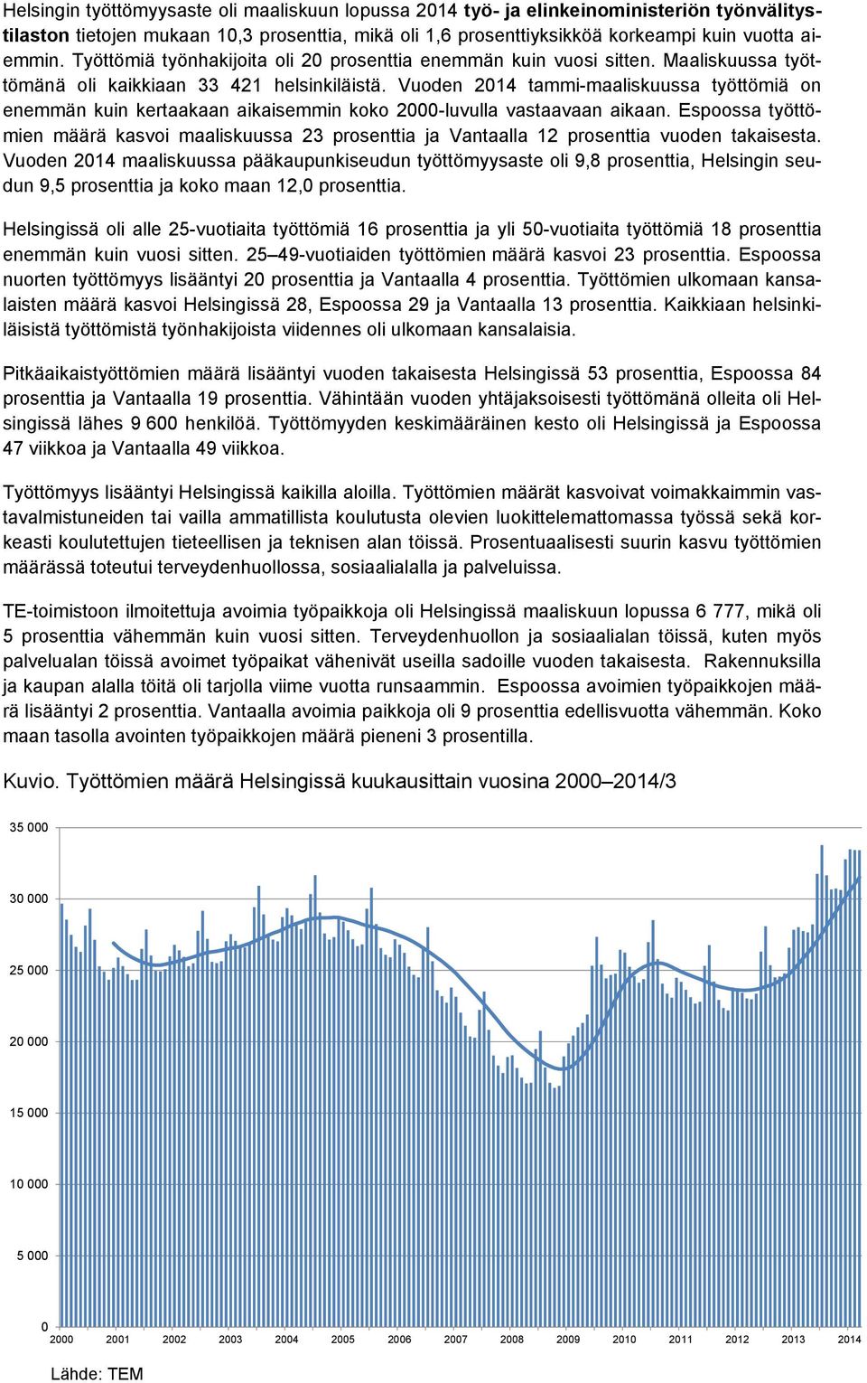 Vuoden 2014 tammi-maaliskuussa työttömiä on enemmän kuin kertaakaan aikaisemmin koko 2000-luvulla vastaavaan aikaan.