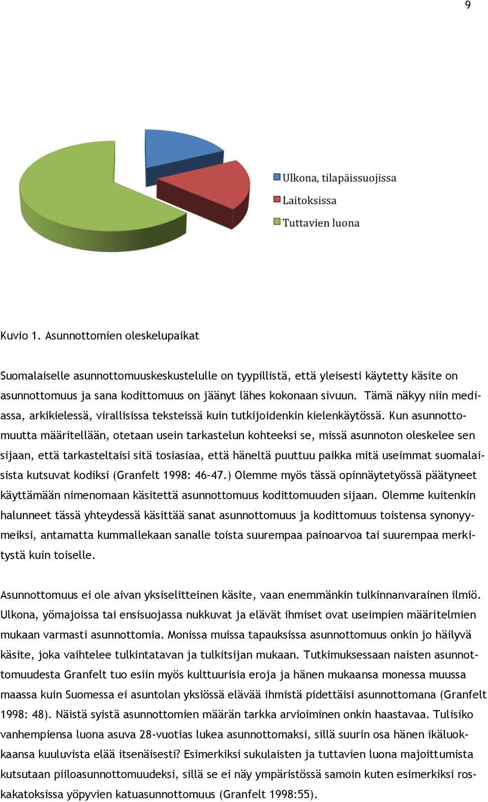 Kun asunnottomuutta määritellään, otetaan usein tarkastelun kohteeksi se, missä asunnoton oleskelee sen sijaan, että tarkasteltaisi sitä tosiasiaa, että häneltä puuttuu paikka mitä useimmat