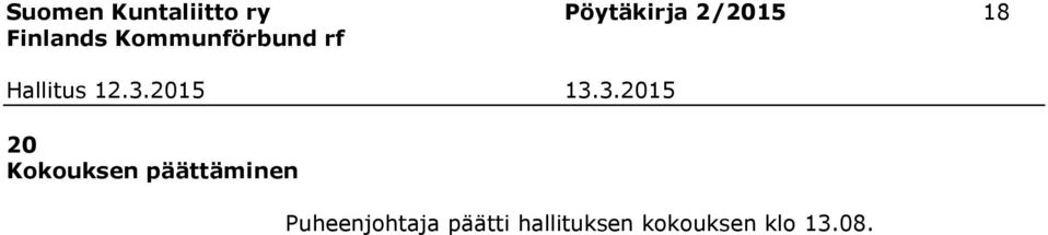 Kokouksen päättäminen
