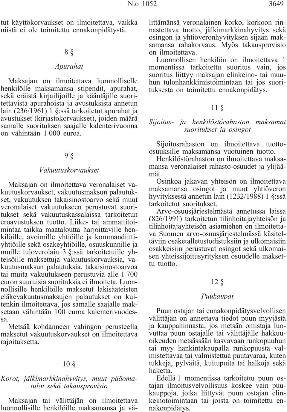 (236/1961) 1 :ssä tarkoitetut apurahat ja avustukset (kirjastokorvaukset), joiden määrä samalle suorituksen saajalle kalenterivuonna on vähintään 1 000 euroa.