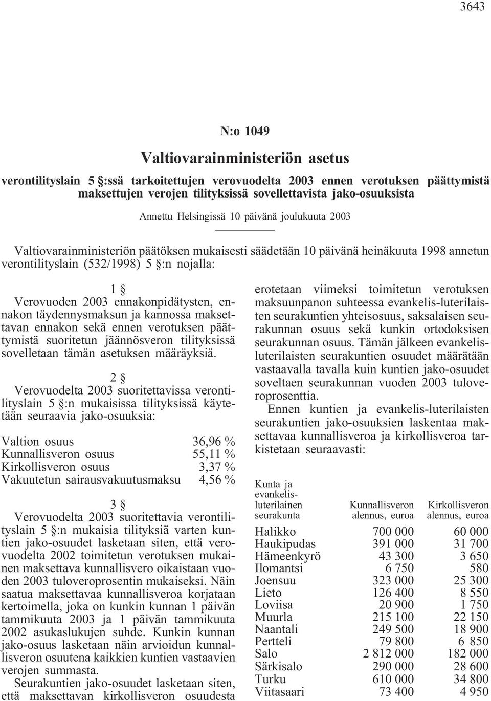 ennakonpidätysten, ennakon täydennysmaksun ja kannossa maksettavan ennakon sekä ennen verotuksen päättymistä suoritetun jäännösveron tilityksissä sovelletaan tämän asetuksen määräyksiä.