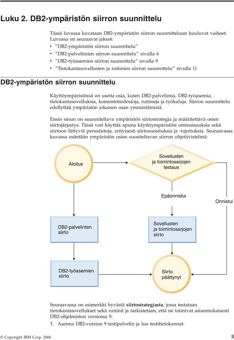 siirron suunnittelu sivulla 11 DB2-ympäristön siirron suunnittelu Käyttöympäristössä on useita osia, kuten DB2-palvelimia, DB2-työasemia, tietokantasovelluksia, komentotiedostoja, rutiineja ja