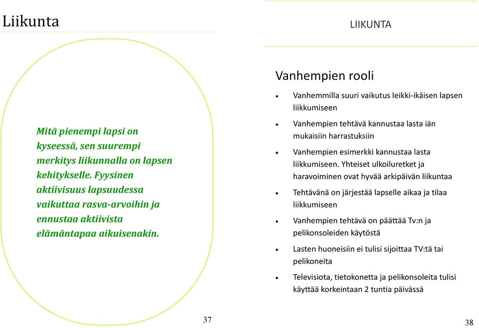 Vanhempien tehtävä kannustaa lasta iän mukaisiin harrastuksiin Vanhempien esimerkki kannustaa lasta liikkumiseen.