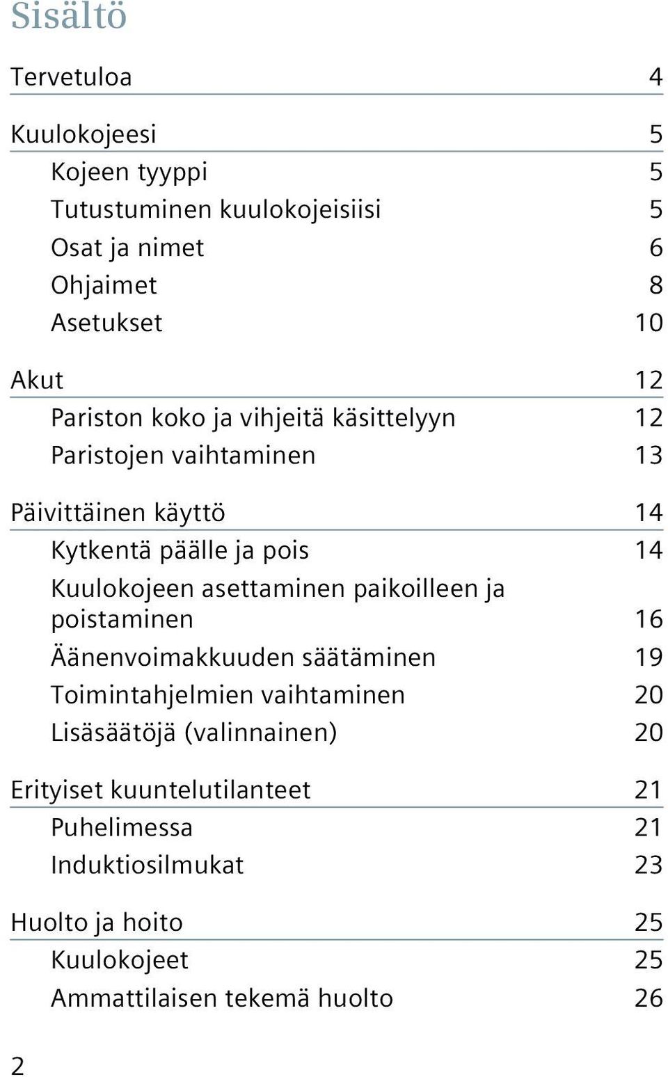 asettaminen paikoilleen ja poistaminen 16 Äänenvoimakkuuden säätäminen 19 Toimintahjelmien vaihtaminen 20 Lisäsäätöjä (valinnainen)