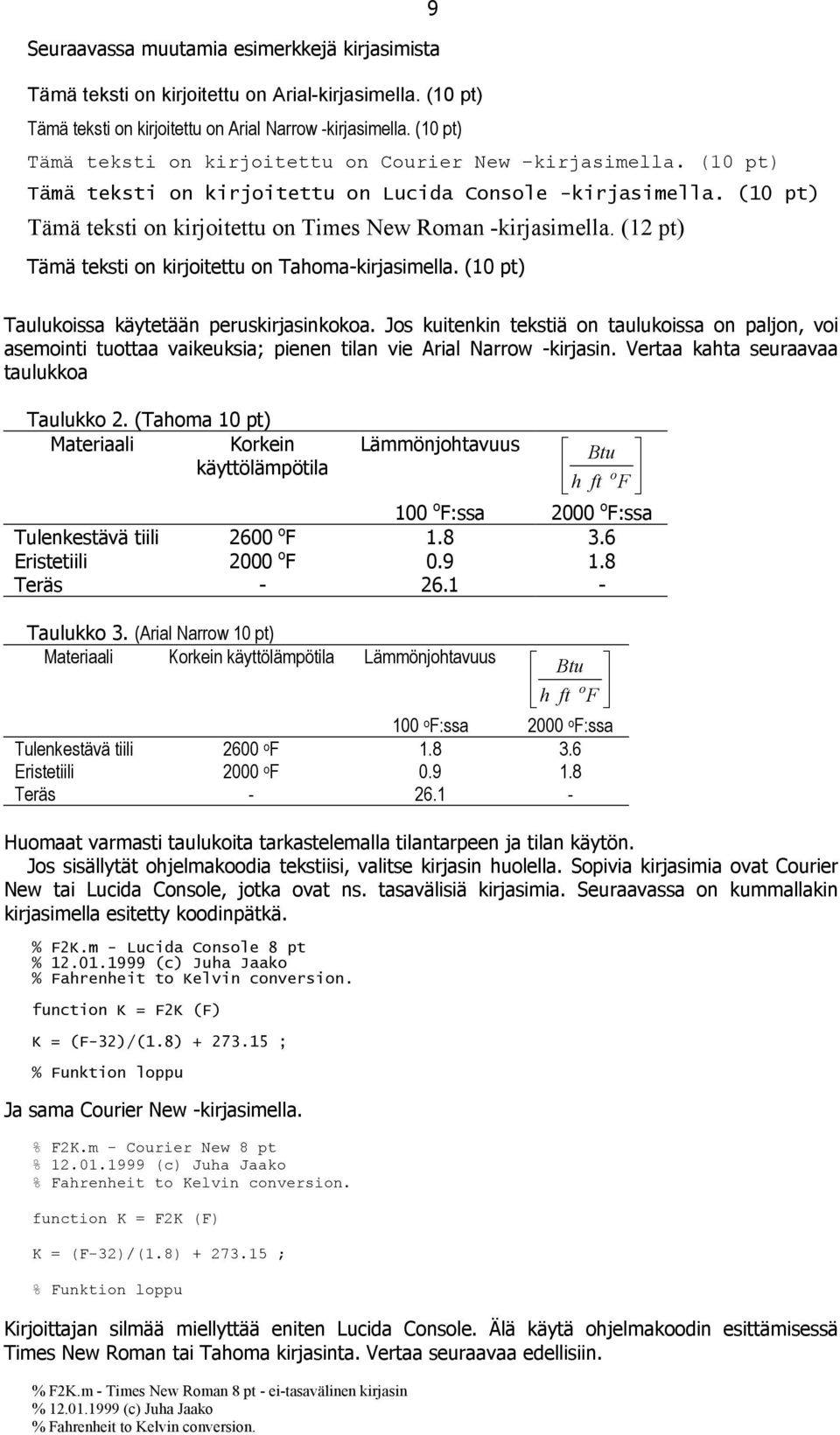 (10 pt) Tämä teksti on kirjoitettu on Times New Roman -kirjasimella. (12 pt) Tämä teksti on kirjoitettu on Tahoma-kirjasimella. (10 pt) Taulukoissa käytetään peruskirjasinkokoa.