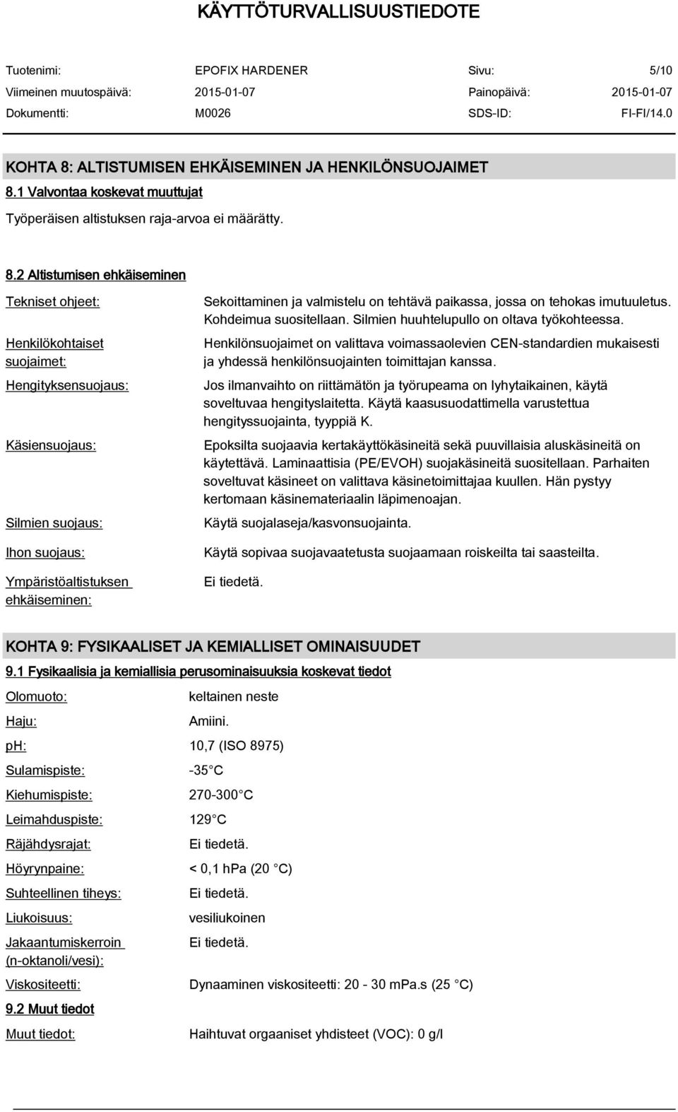 1 Valvontaa koskevat muuttujat Työperäisen altistuksen raja-arvoa ei määrätty. 8.