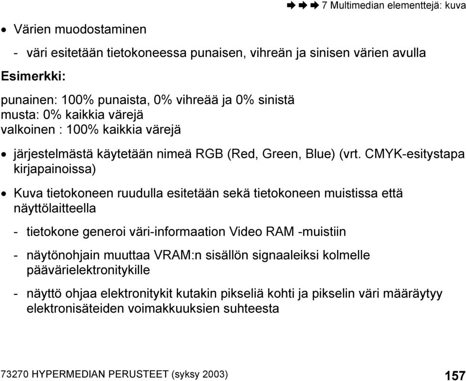 CMYK-esitystapa kirjapainoissa) Kuva tietokoneen ruudulla esitetään sekä tietokoneen muistissa että näyttölaitteella - tietokone generoi väri-informaation Video RAM -muistiin