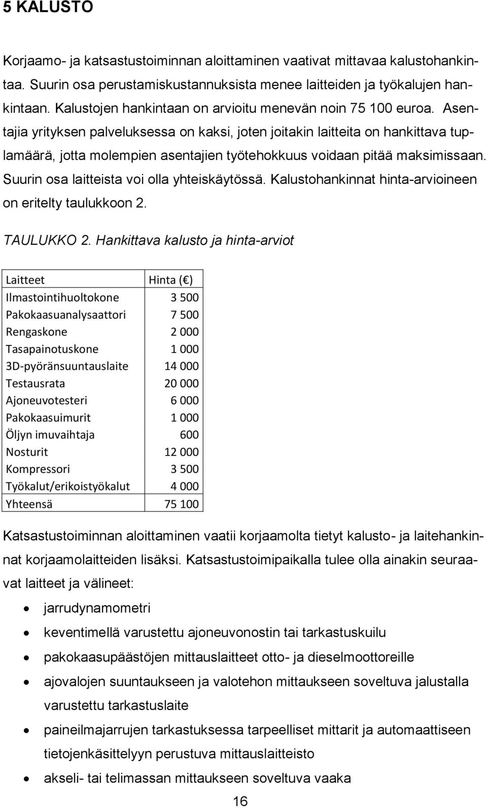 Asentajia yrityksen palveluksessa on kaksi, joten joitakin laitteita on hankittava tuplamäärä, jotta molempien asentajien työtehokkuus voidaan pitää maksimissaan.