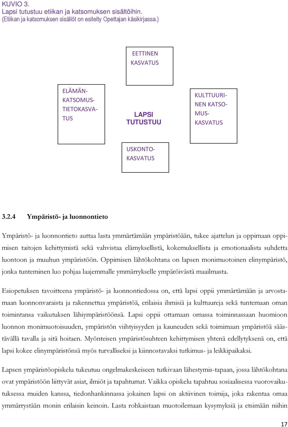 4 Ympäristö- ja luonnontieto Ympäristö- ja luonnontieto auttaa lasta ymmärtämään ympäristöään, tukee ajattelun ja oppimaan oppimisen taitojen kehittymistä sekä vahvistaa elämyksellistä,