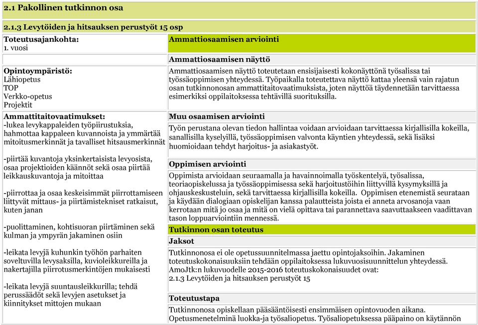 tavalliset hitsausmerkinnät -piirtää kuvantoja yksinkertaisista levyosista, osaa projektioiden käännöt sekä osaa piirtää leikkauskuvantoja ja mitoittaa -piirrottaa ja osaa keskeisimmät