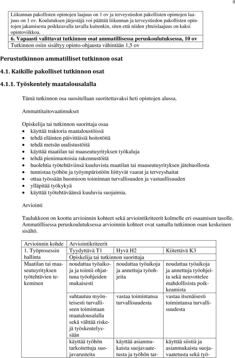 Vapaasti valittavat tutkinnon osat ammatillisessa peruskoulutuksessa, 10 ov Tutkinnon osiin sisältyy opinto-ohusta vähintään 1,5 ov Perustutkinnon ammatilliset tutkinnon osat 4.1. Kaikille pakolliset tutkinnon osat 4.