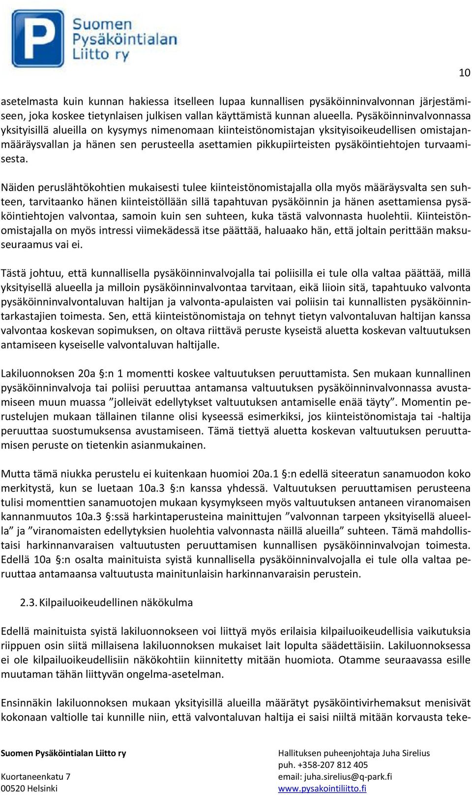 pysäköintiehtojen turvaamisesta.