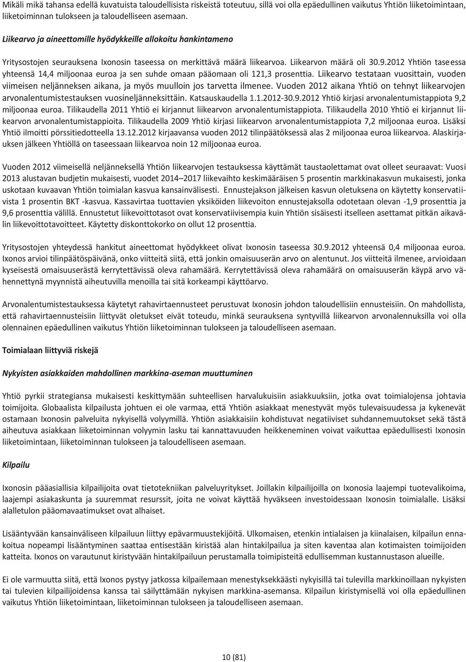 2012 Yhtiön taseessa yhteensä 14,4 miljoonaa euroa ja sen suhde omaan pääomaan oli 121,3 prosenttia.