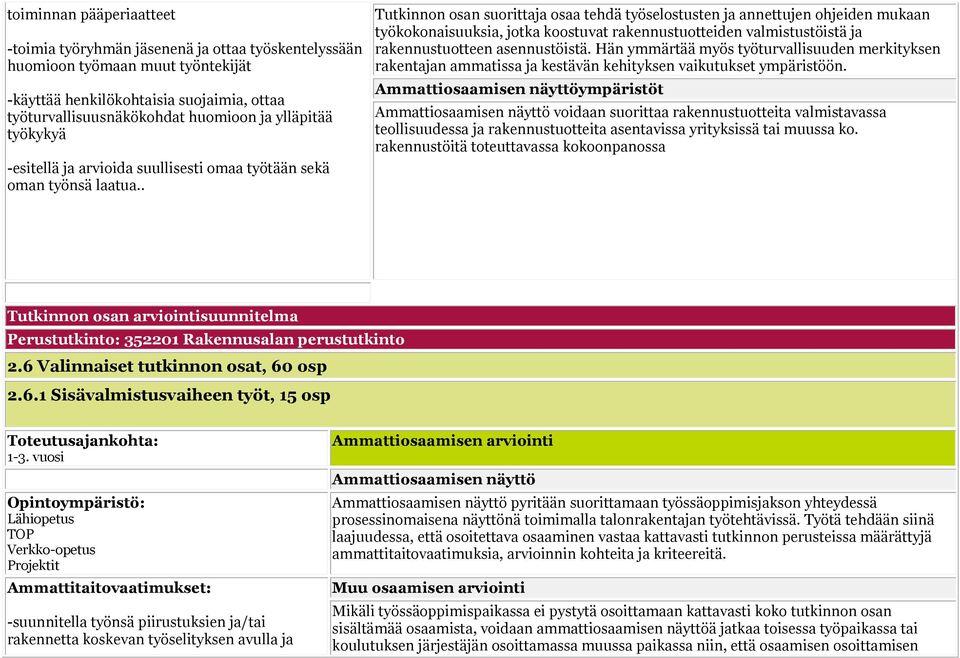 . Tutkinnon osan suorittaja osaa tehdä työselostusten ja annettujen ohjeiden mukaan työkokonaisuuksia, jotka koostuvat rakennustuotteiden valmistustöistä ja rakennustuotteen asennustöistä.