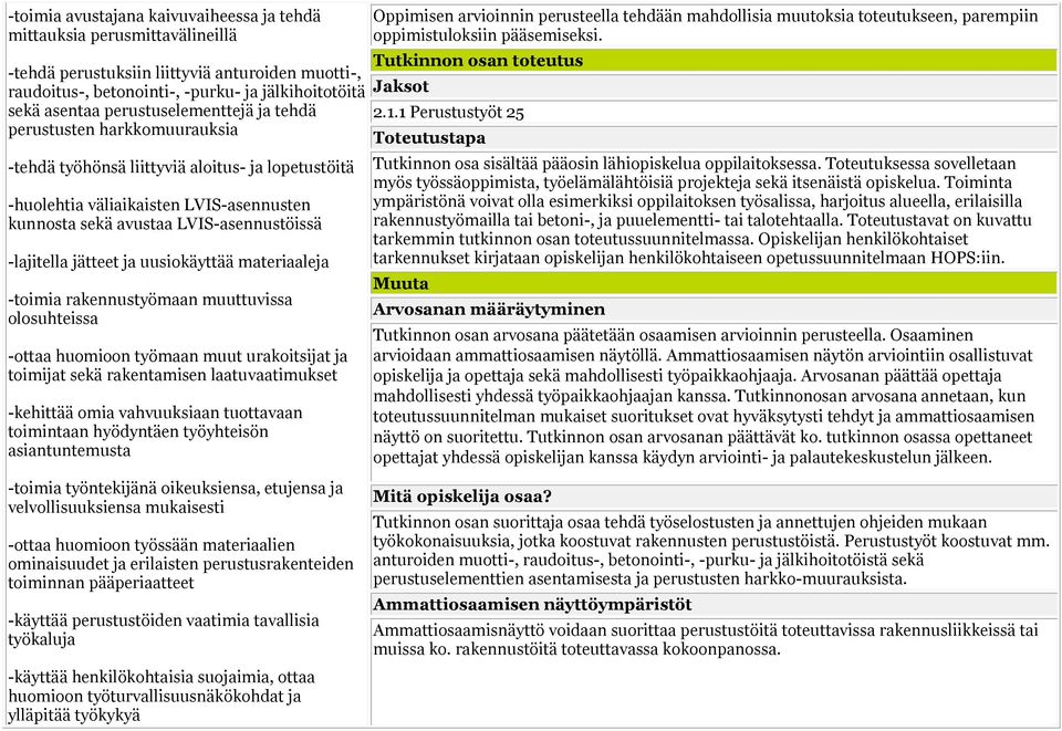 -lajitella jätteet ja uusiokäyttää materiaaleja -toimia rakennustyömaan muuttuvissa olosuhteissa -ottaa huomioon työmaan muut urakoitsijat ja toimijat sekä rakentamisen laatuvaatimukset -kehittää