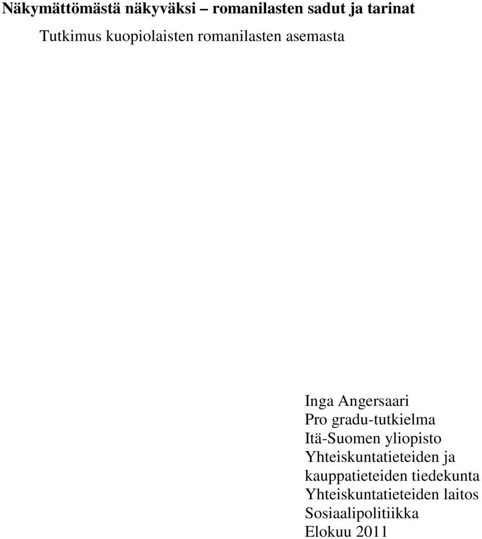 gradu-tutkielma Itä-Suomen yliopisto Yhteiskuntatieteiden ja