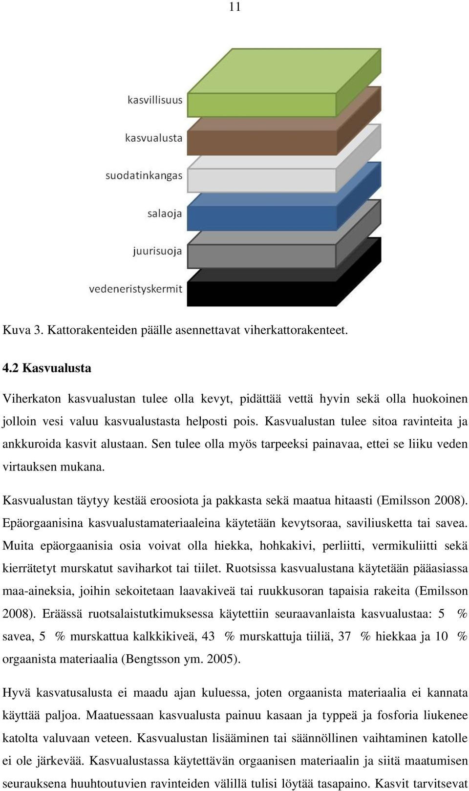 Kasvualustan tulee sitoa ravinteita ja ankkuroida kasvit alustaan. Sen tulee olla myös tarpeeksi painavaa, ettei se liiku veden virtauksen mukana.
