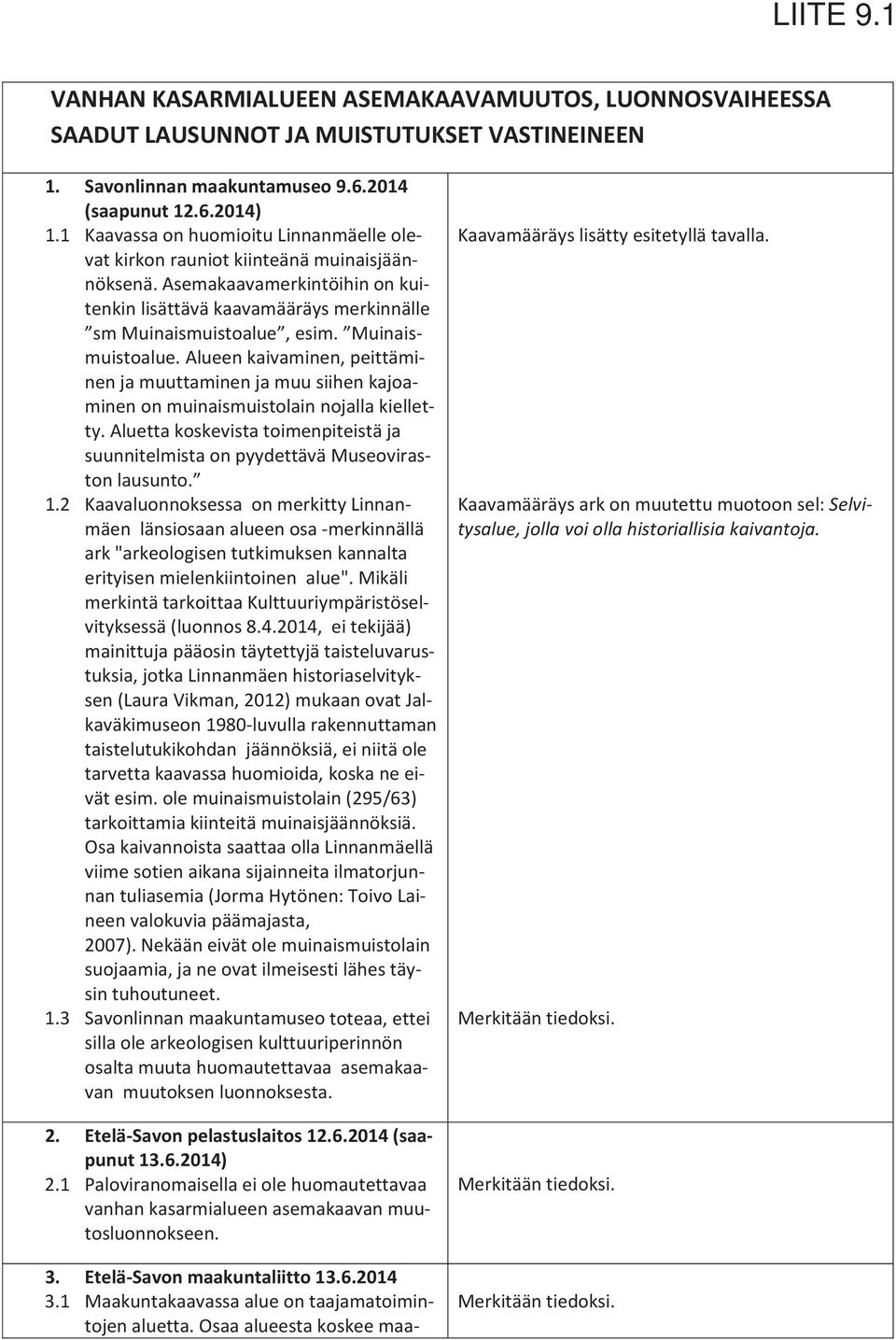 alueenkaivaminen,peittämi nenjamuuttaminenjamuusiihenkajoa minenonmuinaismuistolainnojallakiellet ty.aluettakoskevistatoimenpiteistäja suunnitelmistaonpyydettävämuseoviras tonlausunto. 1.