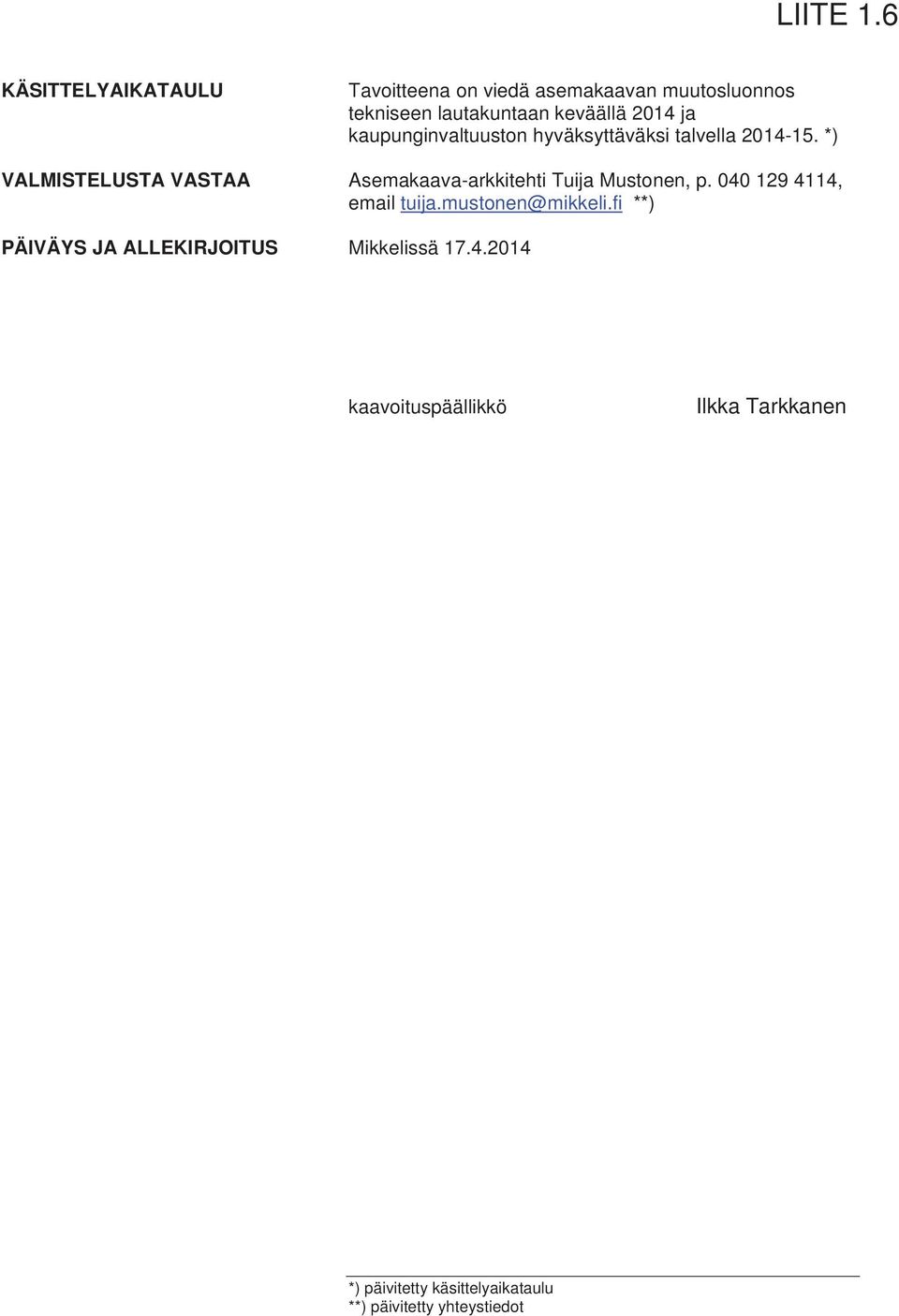 ja kaupunginvaltuuston hyväksyttäväksi talvella 2014-15.