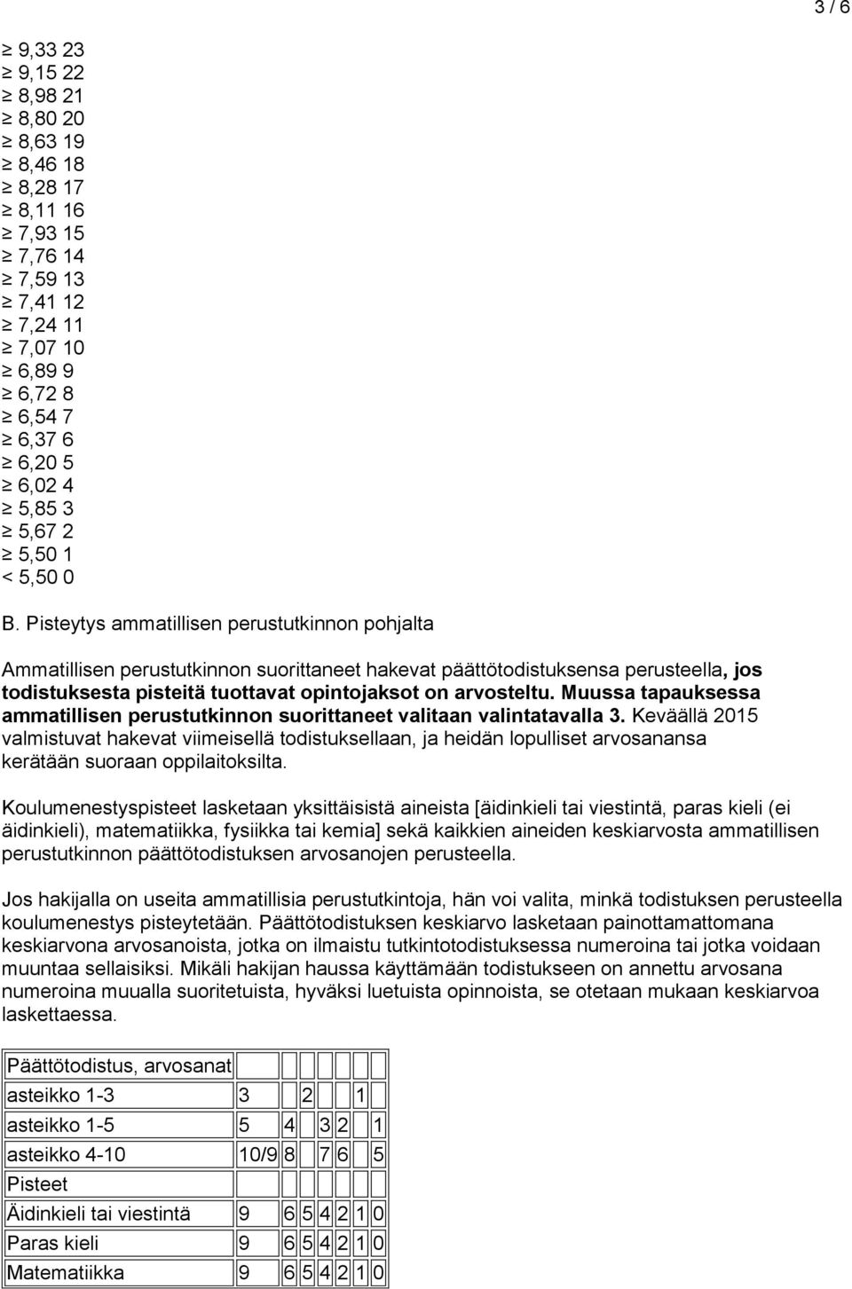 Muussa tapauksessa ammatillisen perustutkinnon suorittaneet valitaan valintatavalla 3.