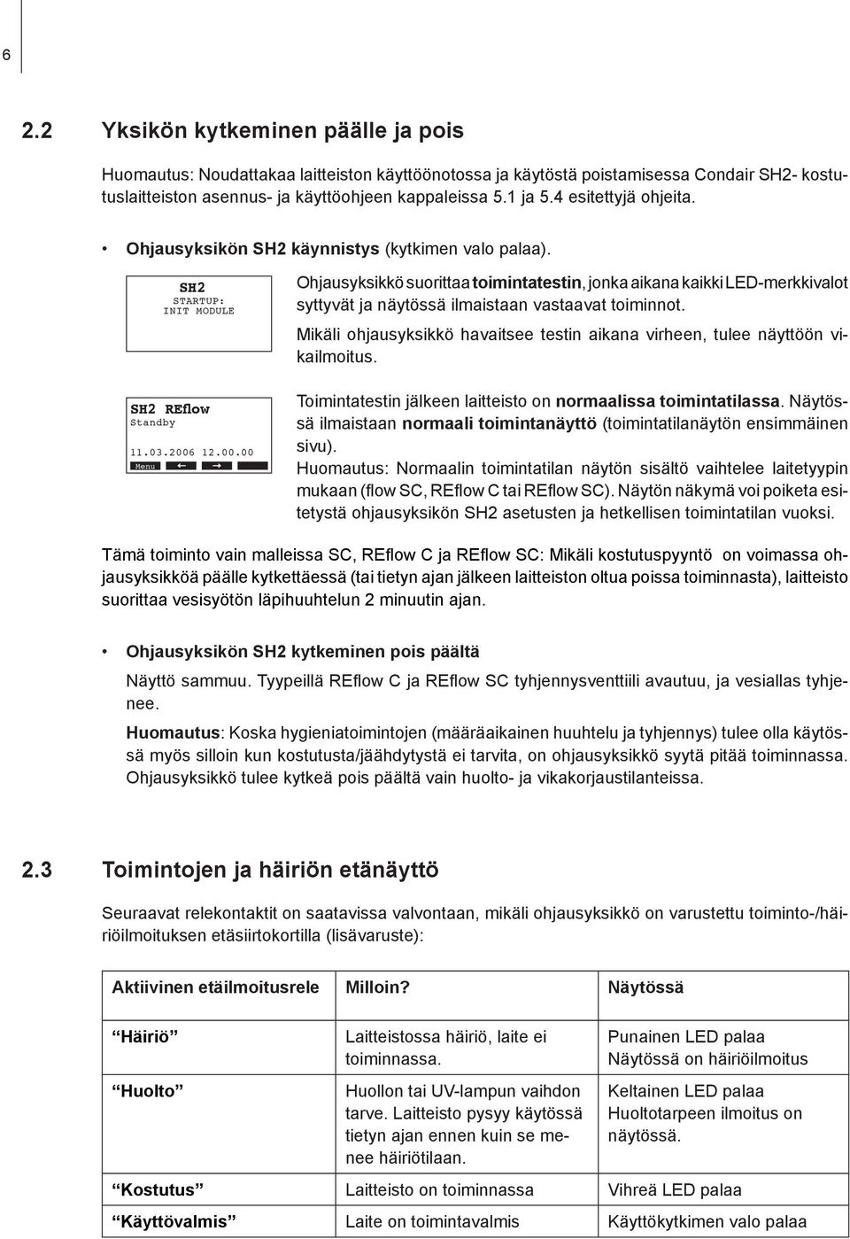 12.00.00 Ohjausyksikkö suorittaa toimintatestin, jonka aikana kaikki LED-merkkivalot syttyvät ja näytössä ilmaistaan vastaavat toiminnot.