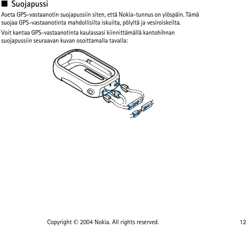 Tämä suojaa GPS-vastaanotinta mahdollisilta iskuilta, pölyltä ja