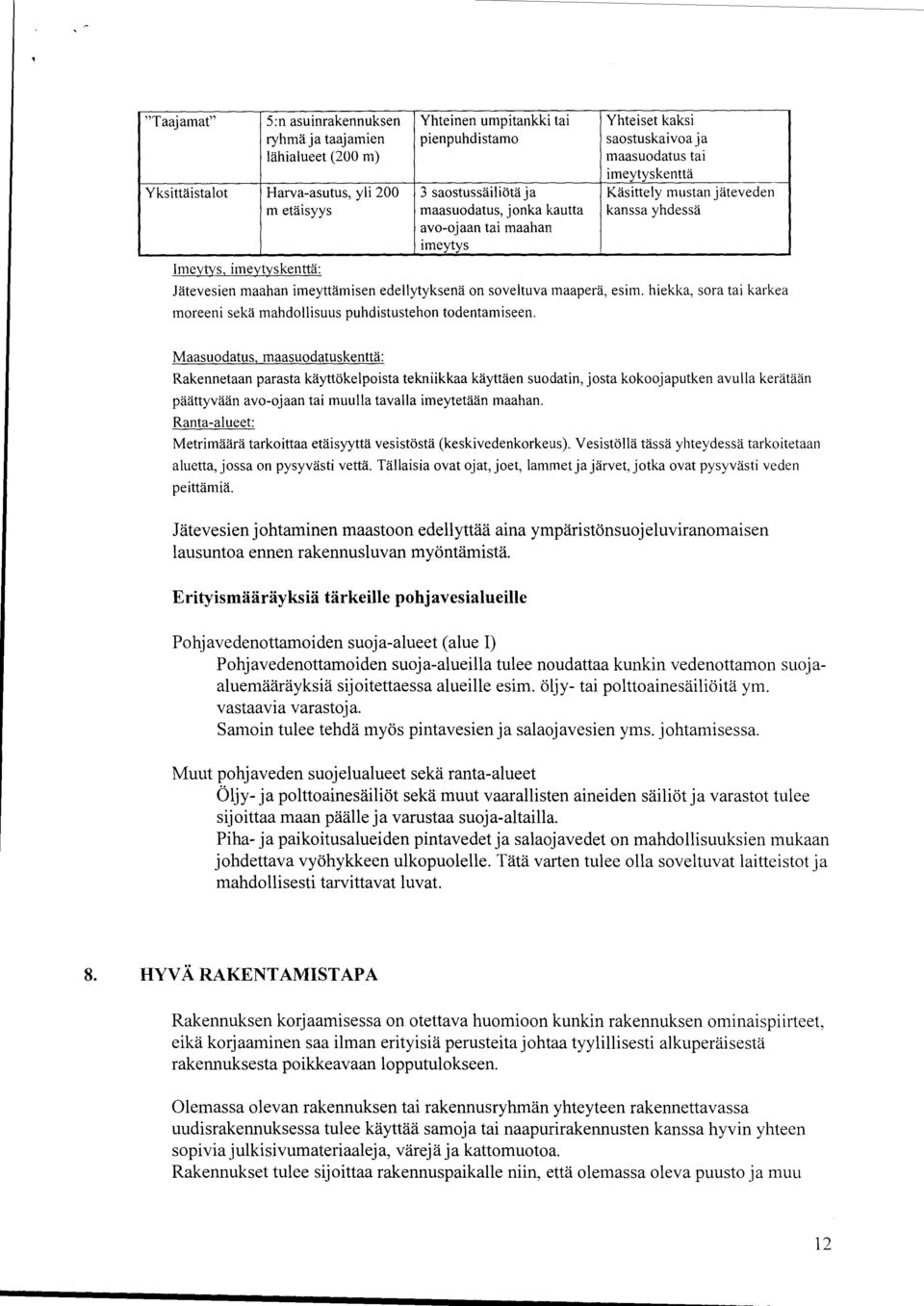 edellytyksenä on soveltuva maaperä, esim. hiekka, sora tai karkea moreeni sekä mahdollisuus puhdistustehon todentamiseen.