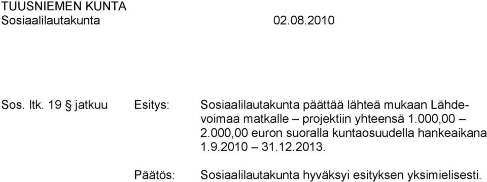 Lähdevoimaa matkalle projektiin yhteensä 1.000,00 2.
