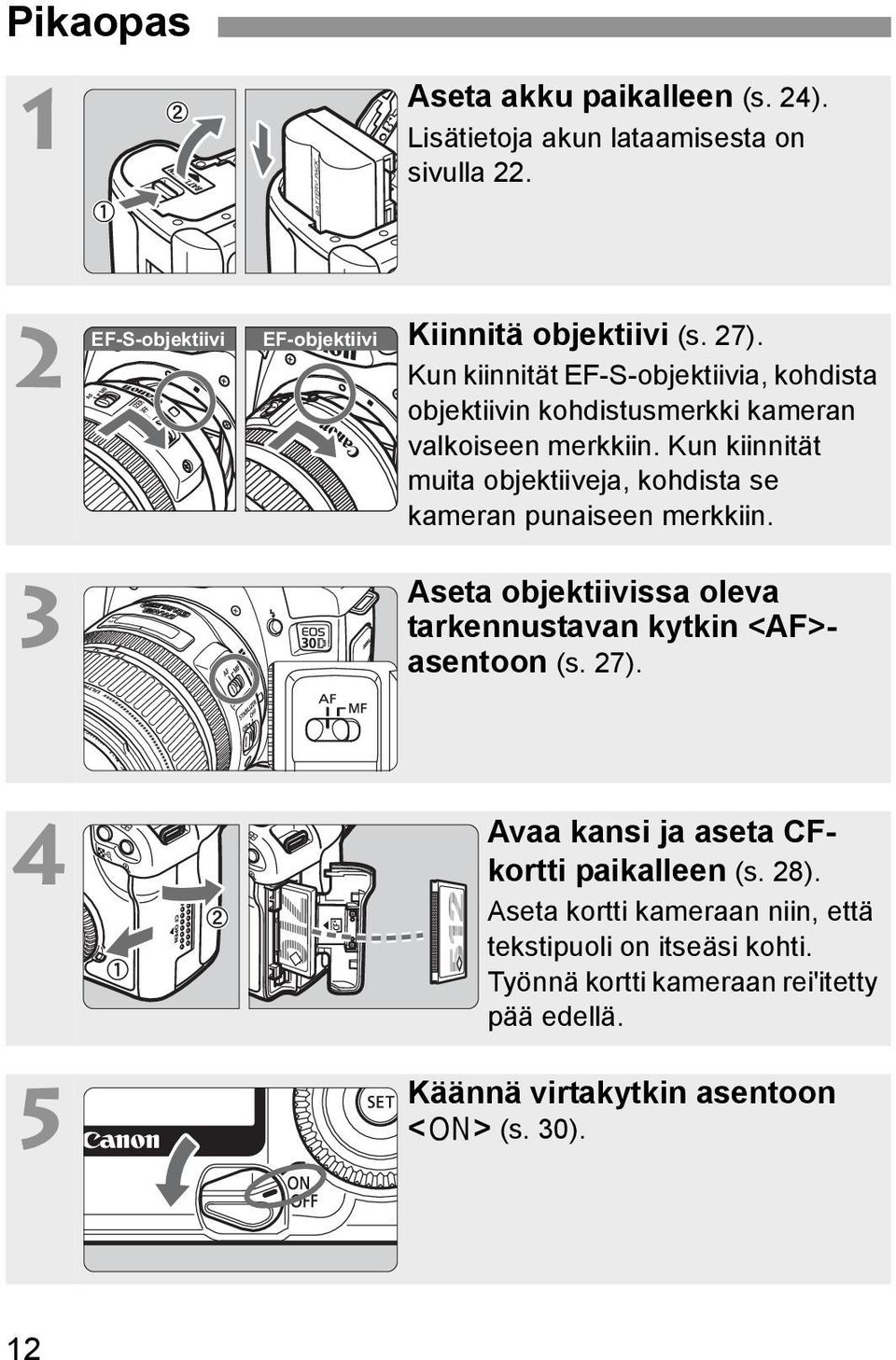 Kun iinnität muita objetiiveja, ohdista se ameran punaiseen meriin. 3 Aseta objetiivissa oleva tarennustavan ytin <AF>asentoon (s. 27).