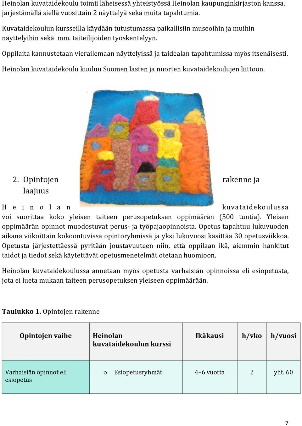 Oppilaita kannustetaan vierailemaan näyttelyissä ja taidealan tapahtumissa myös itsenäisesti. Heinolan kuvataidekoulu kuuluu Suomen lasten ja nuorten kuvataidekoulujen liittoon. 2.
