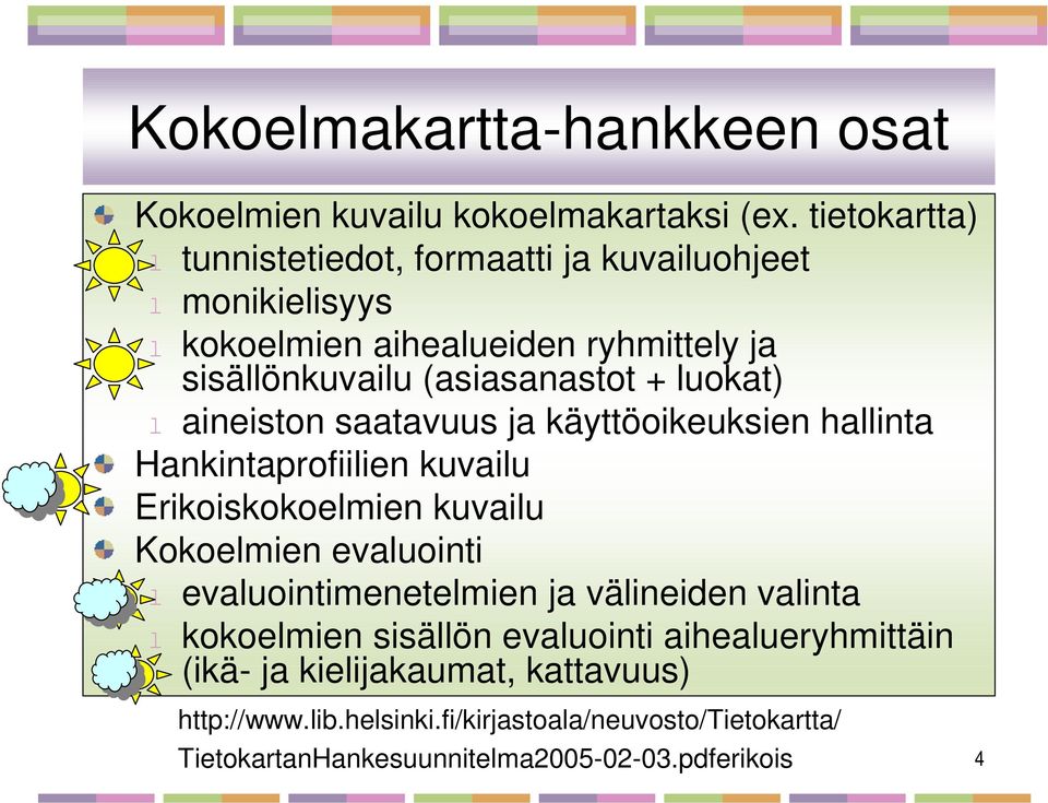 luokat) l aineiston saatavuus ja käyttöoikeuksien hallinta Hankintaprofiilien kuvailu Erikoiskokoelmien kuvailu Kokoelmien evaluointi l