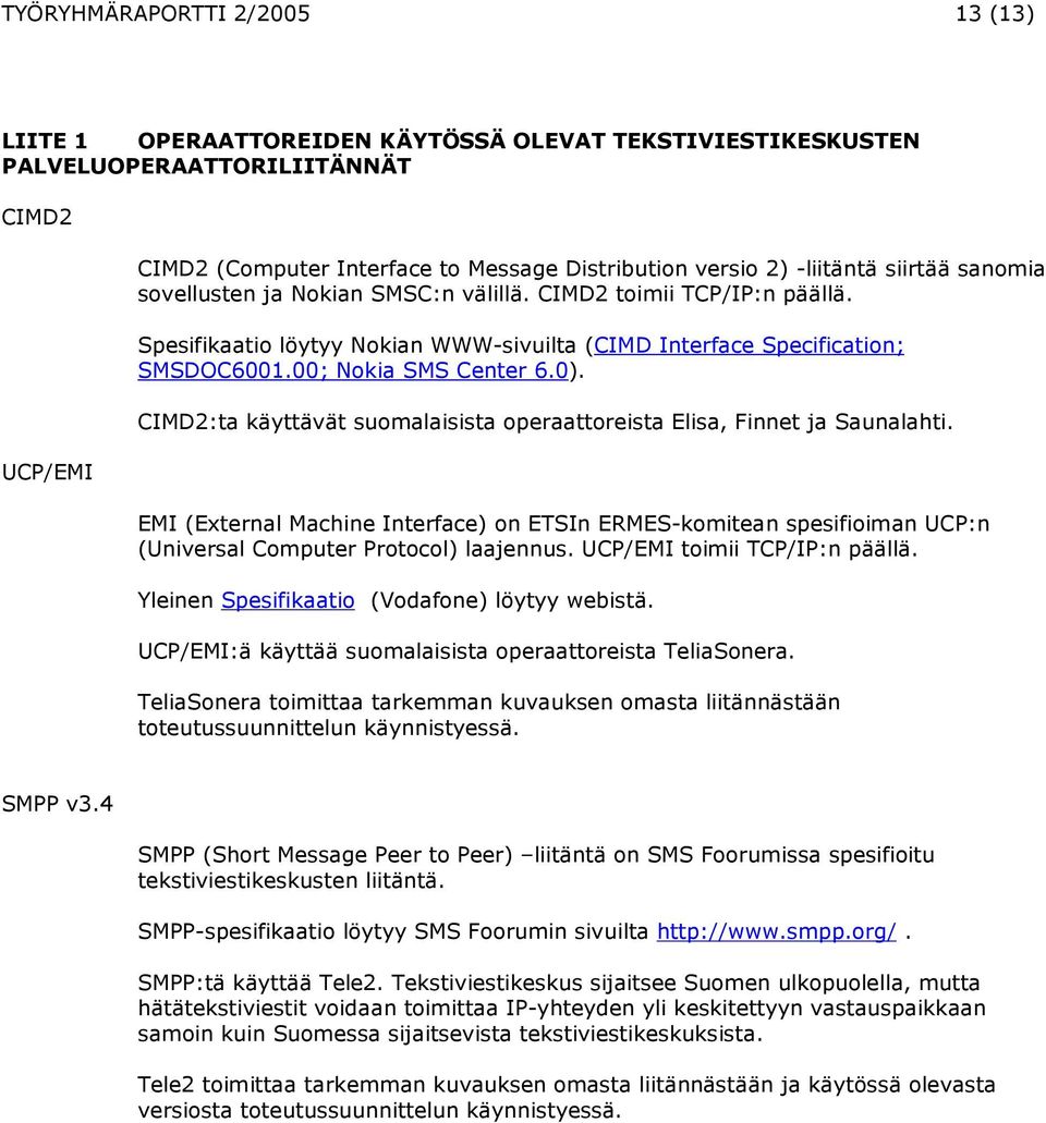 0). CIMD2:ta käyttävät suomalaisista operaattoreista Elisa, Finnet ja Saunalahti. EMI (External Machine Interface) on ETSIn ERMES-komitean spesifioiman UCP:n (Universal Computer Protocol) laajennus.