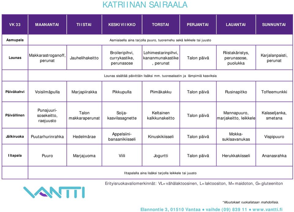 Toffeemunkki Punajuurisosekeitto, Talon makkara Soijakasvilasagnette Keltainen kalkkunakeitto Talon päivä Mannapuuro, marjakeitto, leikkele Kalaseljanka, smetana