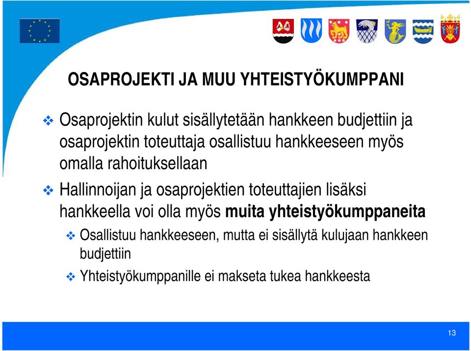 osaprojektien toteuttajien lisäksi hankkeella voi olla myös muita yhteistyökumppaneita Osallistuu