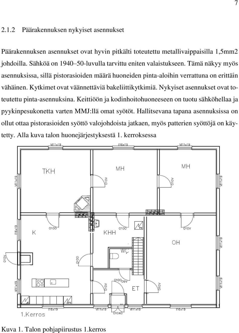 Kytkimet ovat väännettäviä bakeliittikytkimiä. Nykyiset asennukset ovat toteutettu pinta-asennuksina.