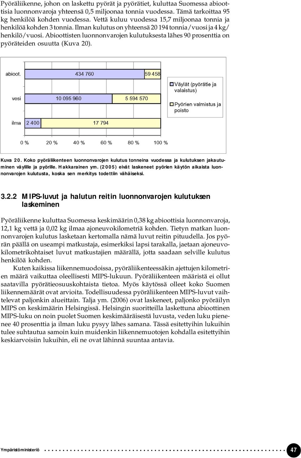 Abioottisten luonnonvarojen kulutuksesta lähes 90 prosenttia on pyöräteiden osuutta (Kuva 20). Kuva 20.