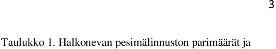 Sepelkyyhky Columba palumbus 3 3,2 Metsäkirvinen Anthus trivialis 42 44,2 Niittykirvinen Anthus pratensis 5 5,3 Punarinta Erithacus rubecula 1 1,1 Räkättirastas Turdus pilaris 2 2,1 Punakylkirastas