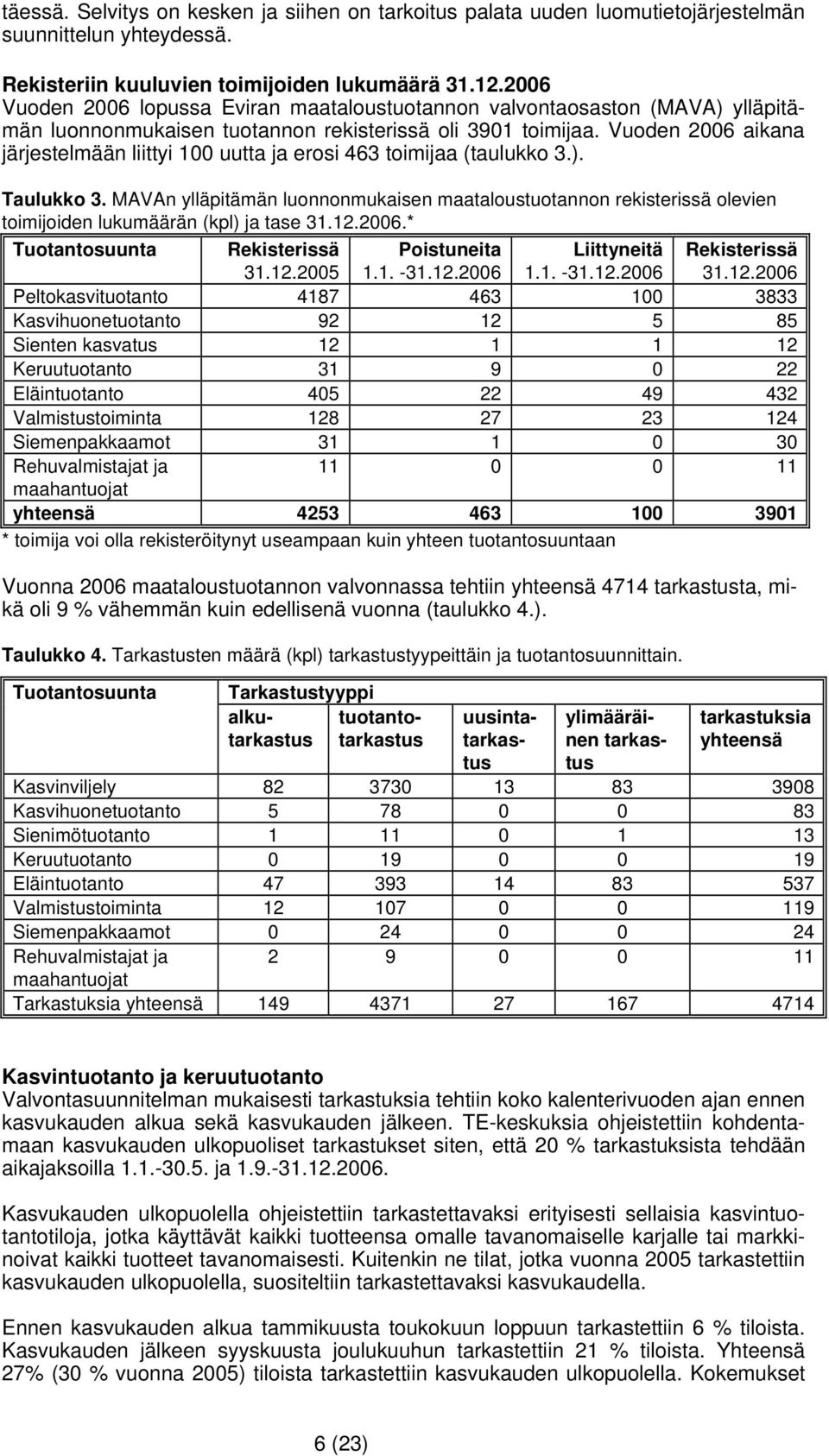 Vuoden 2006 aikana järjestelmään liittyi 100 uutta ja erosi 463 toimijaa (taulukko 3.). Taulukko 3.