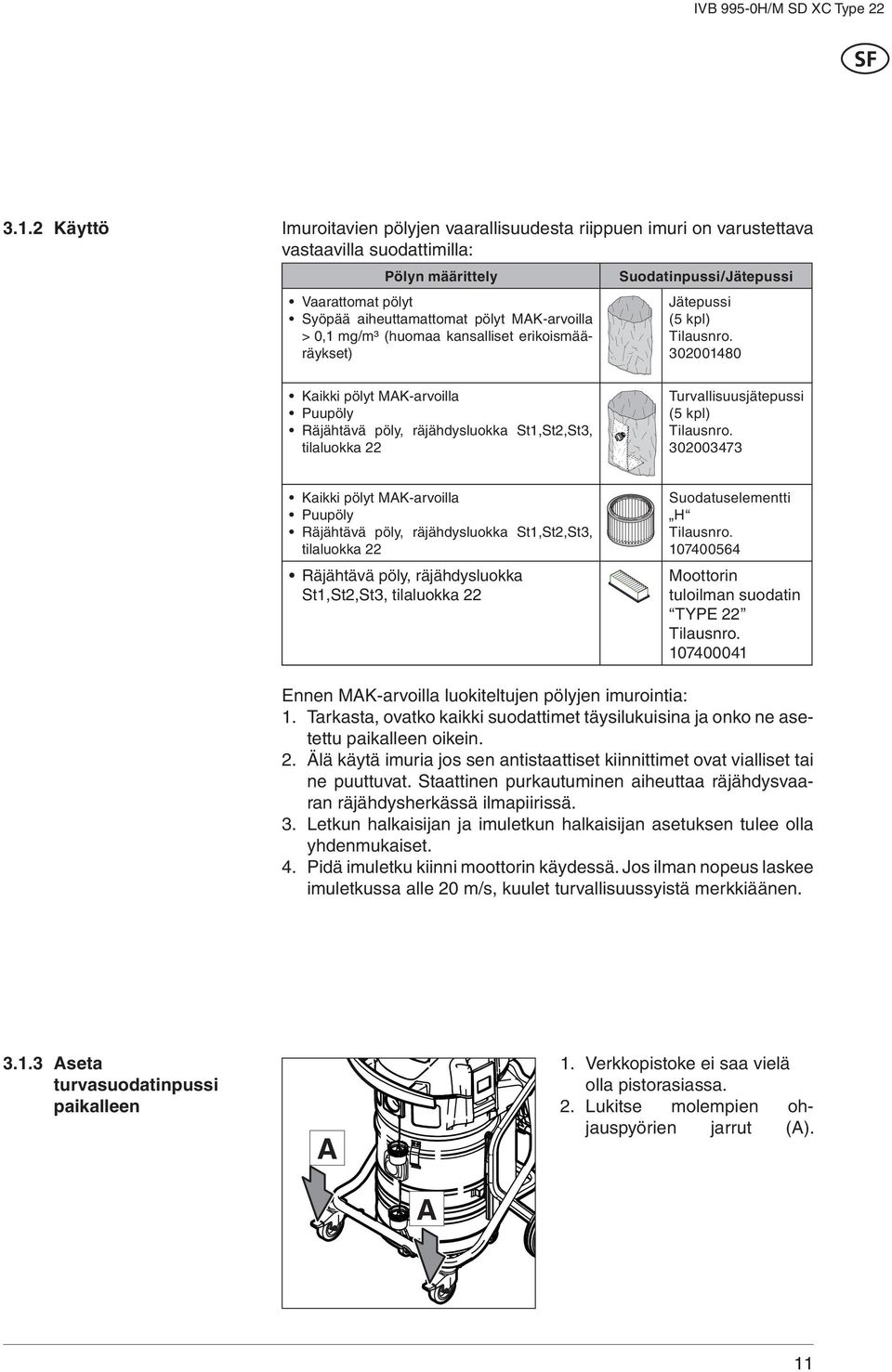 302001480 Kaikki pölyt MAK-arvoilla Puupöly Räjähtävä pöly, räjähdysluokka St1,St2,St3, tilaluokka 22 Turvallisuusjätepussi (5 kpl) Tilausnro.