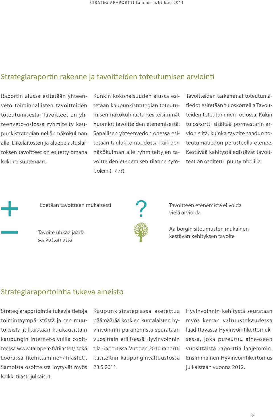 Kunkin kokonaisuuden alussa esitetään kaupunkistrategian toteutumisen näkökulmasta keskeisimmät huomiot tavoitteiden etenemisestä.