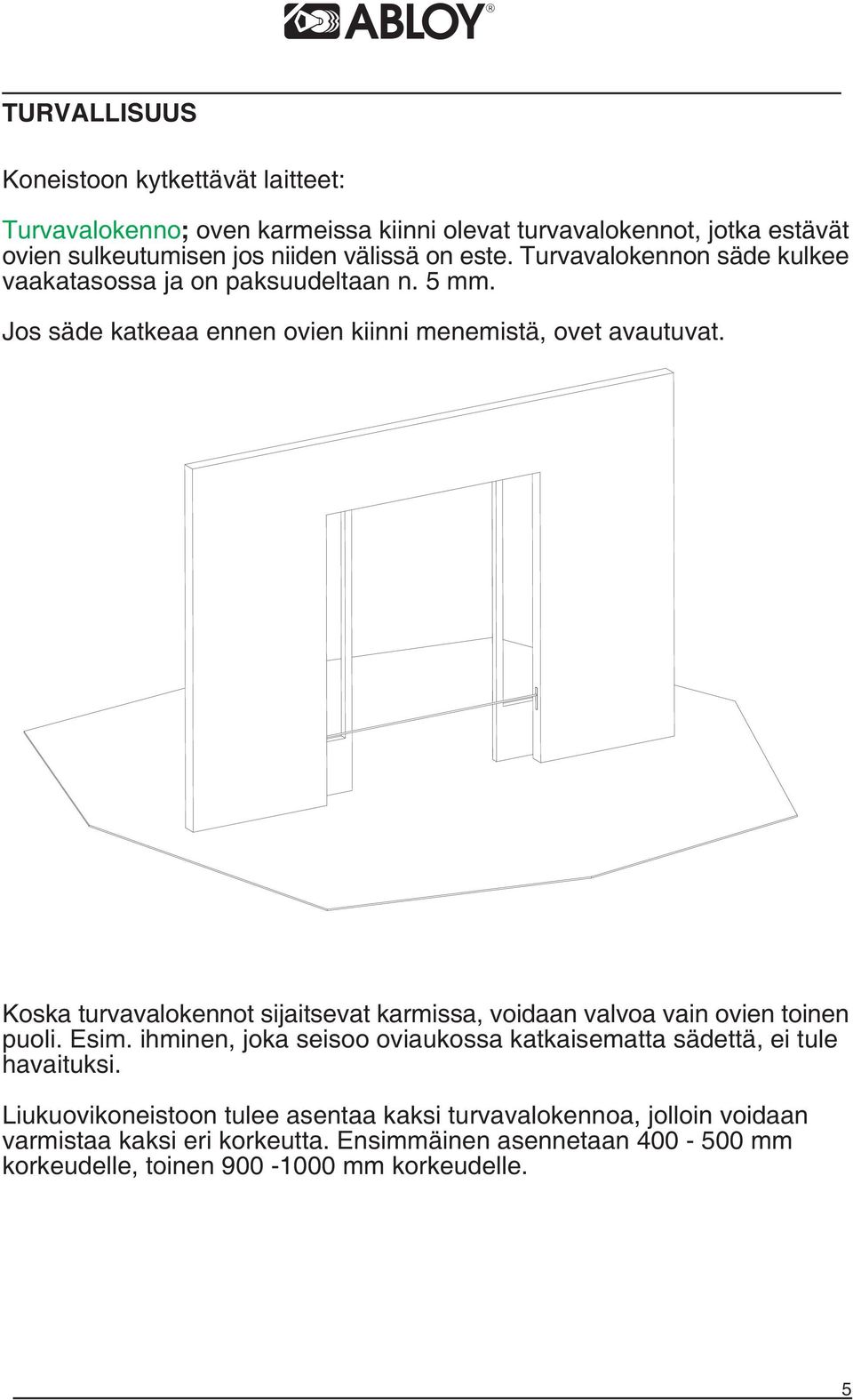 Koska turvavalokennot sijaitsevat karmissa, voidaan valvoa vain ovien toinen puoli. Esim.