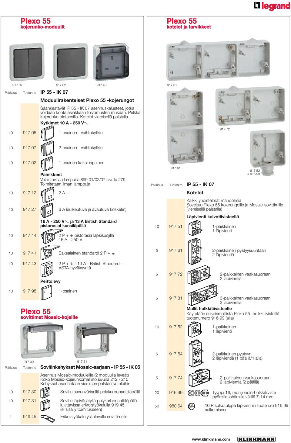 Kytkimet 10 A - 250 V± 10 917 05 1-osainen - vaihtokytkin 917 81 917 72 10 917 07 2-osainen - vaihtokytkin 10 917 02 1-osainen kaksinapainen 10 917 12 2 A Painikkeet Valaistavissa lampuilla 899