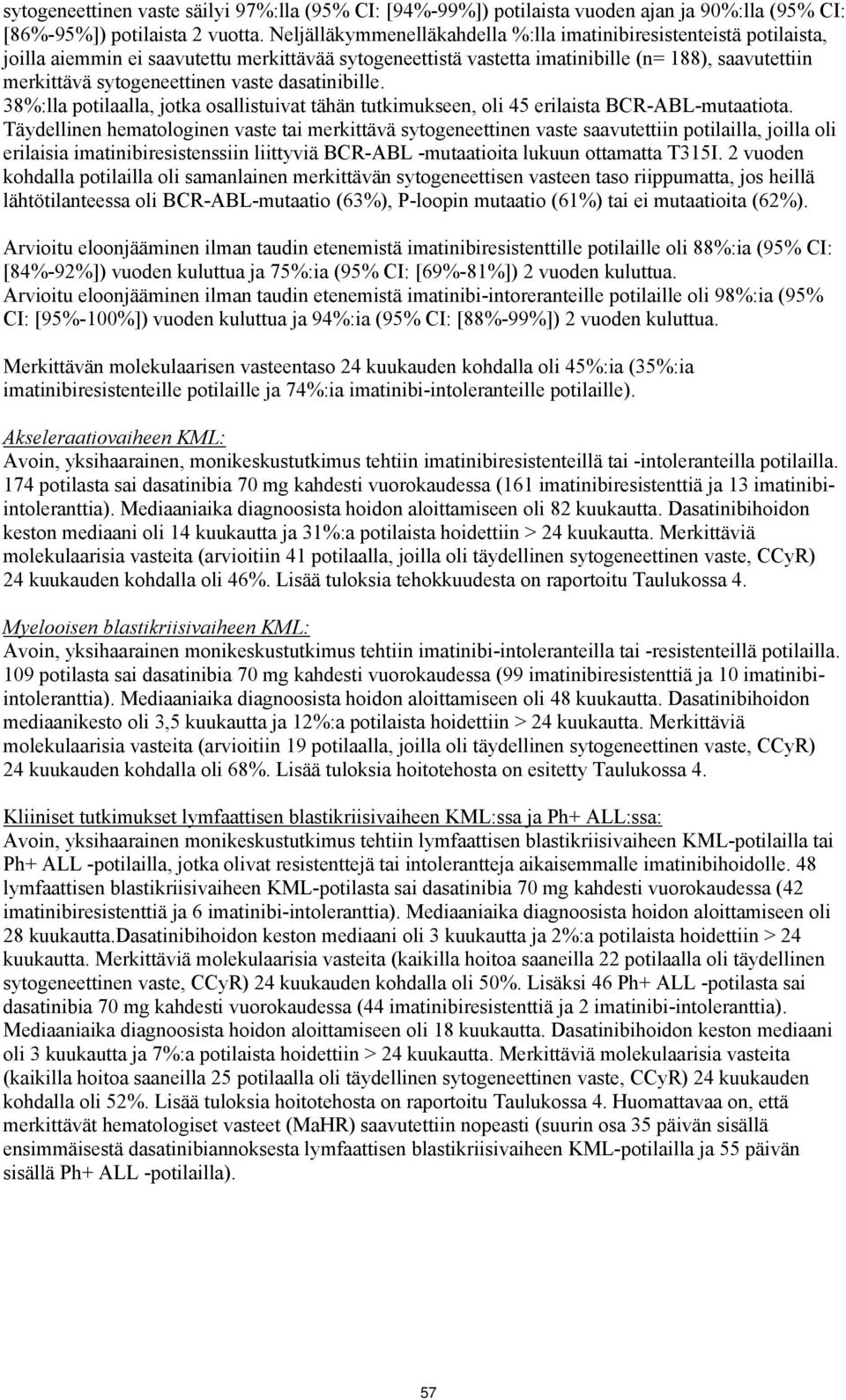 vaste dasatinibille. 38%:lla potilaalla, jotka osallistuivat tähän tutkimukseen, oli 45 erilaista BCR-ABL-mutaatiota.