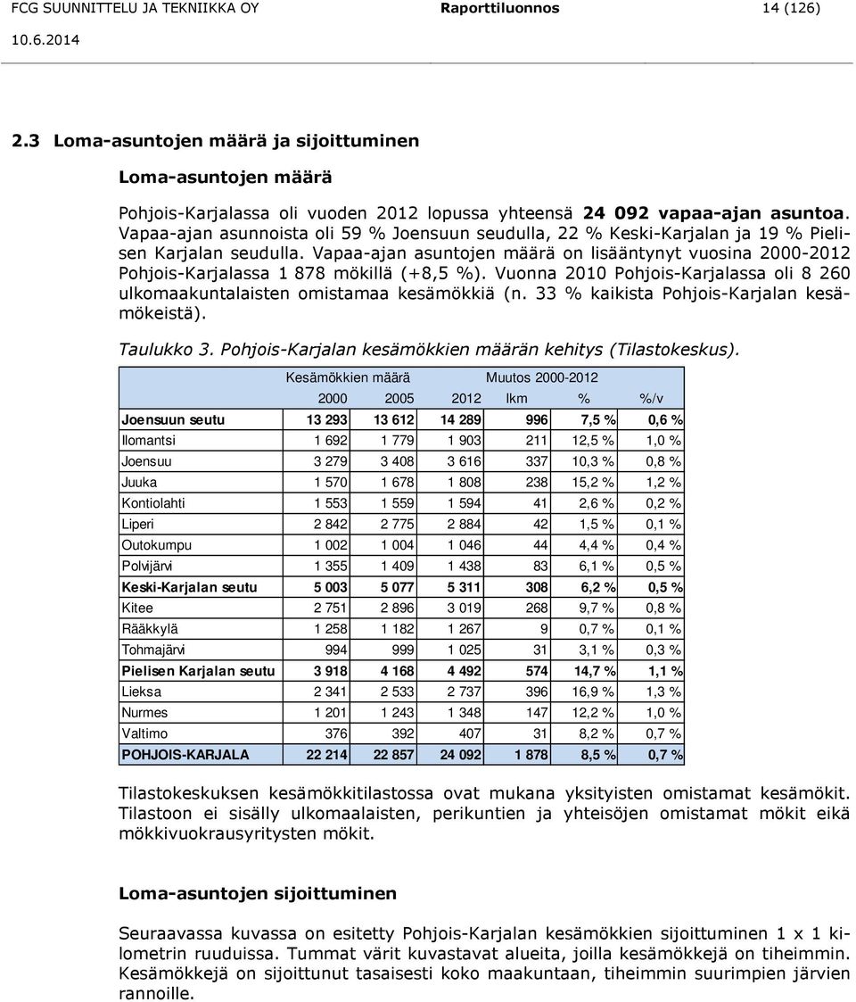 Vapaa-ajan asuntojen määrä on lisääntynyt vuosina 2000-2012 Pohjois-Karjalassa 1 878 mökillä (+8,5 %). Vuonna 2010 Pohjois-Karjalassa oli 8 260 ulkomaakuntalaisten omistamaa kesämökkiä (n.