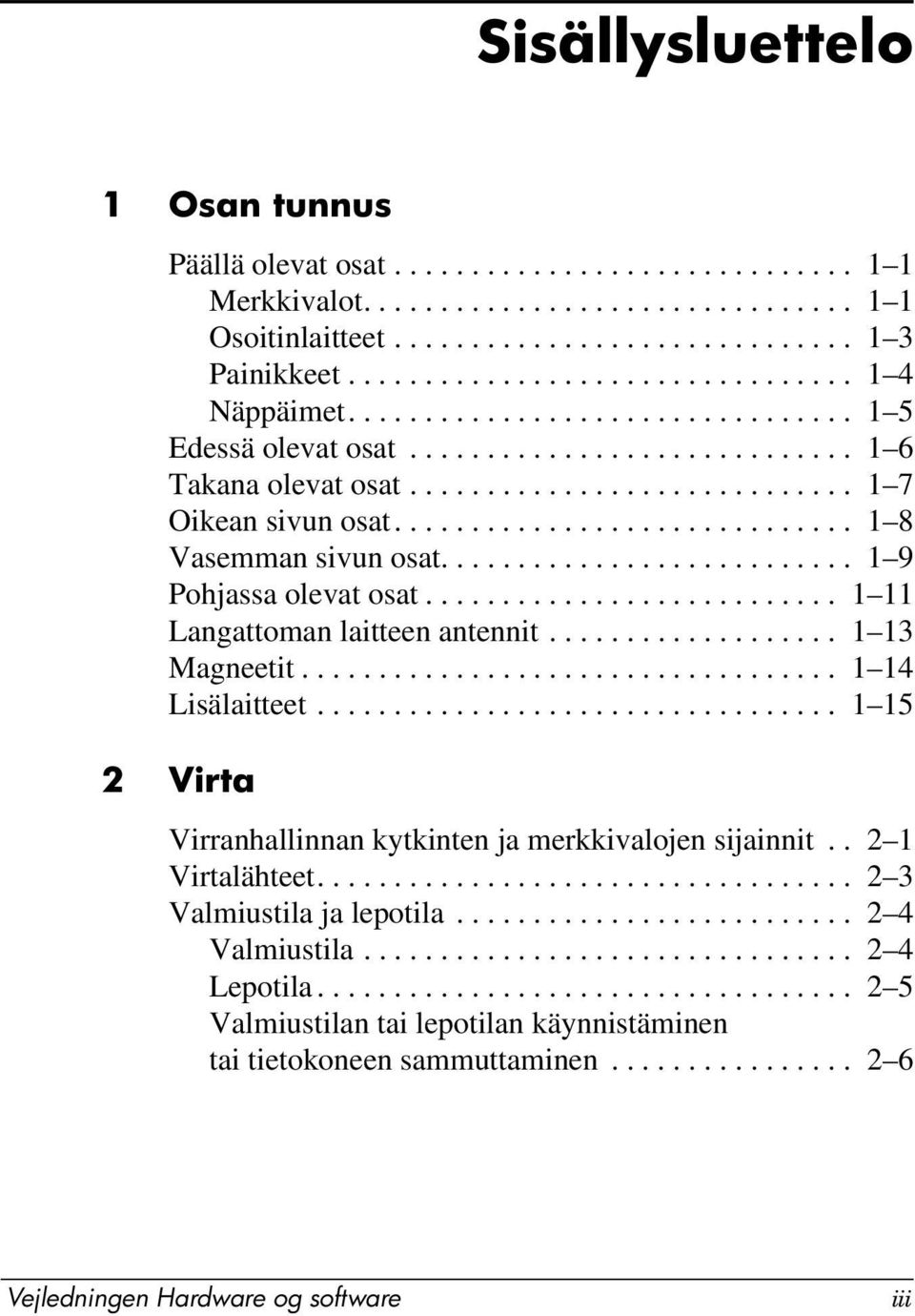 ............................. 1 8 Vasemman sivun osat........................... 1 9 Pohjassa olevat osat........................... 1 11 Langattoman laitteen antennit................... 1 13 Magneetit.