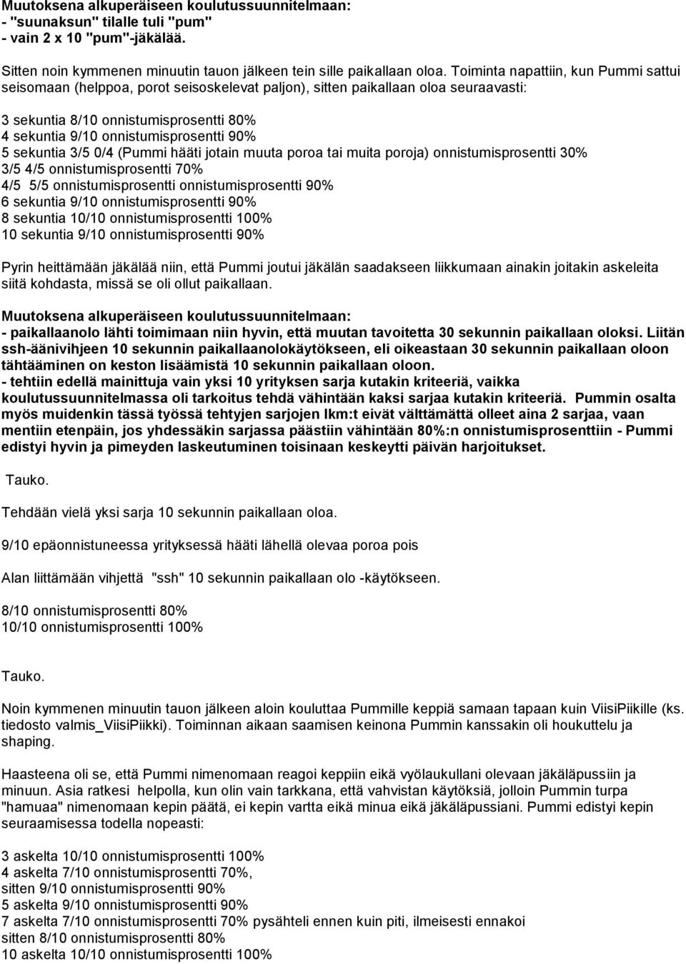 90% 5 sekuntia 3/5 0/4 (Pummi hääti jotain muuta poroa tai muita poroja) onnistumisprosentti 30% 3/5 4/5 onnistumisprosentti 70% 4/5 5/5 onnistumisprosentti onnistumisprosentti 90% 6 sekuntia 9/10