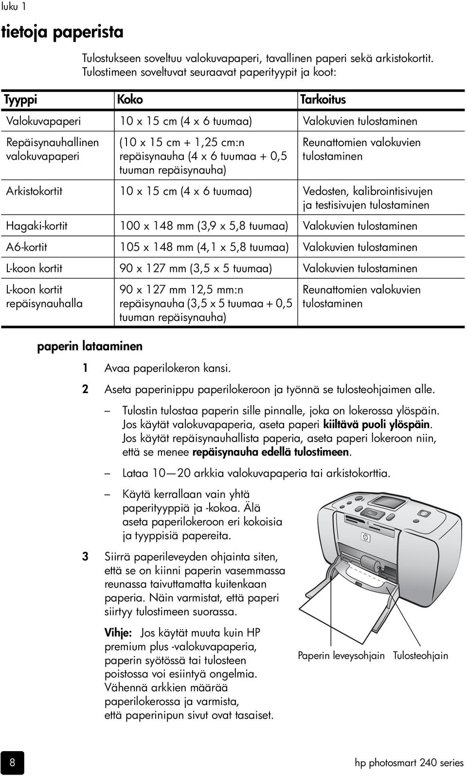 x 15 cm + 1,25 cm:n repäisynauha (4 x 6 tuumaa + 0,5 tuuman repäisynauha) 1 Avaa paperilokeron kansi.