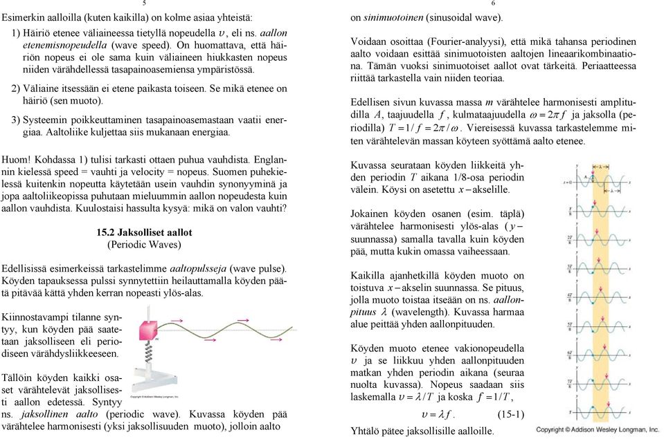 Se mikä eteee o häiriö (se muoto). 3) Systeemi poikkeuttamie tasapaioasemastaa vaatii eergiaa. Aaltoliike kuljettaa siis mukaaa eergiaa. Huom! Kohdassa 1) tulisi tarkasti ottae puhua vauhdista.