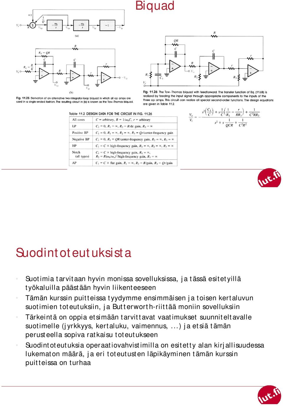 tarvittavat vaatimukset suunniteltavalle suotimelle (jyrkkyys, kertaluku, vaimennus,.